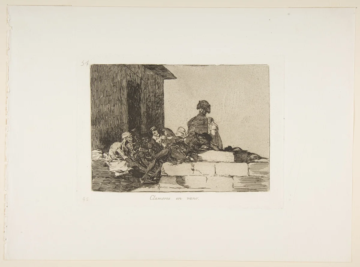 Plate 54 from "The Disasters of War" (Los Desastres de la Guerra): 'Appeals are in vain' (Clamores en vano) by Goya, print, 1863