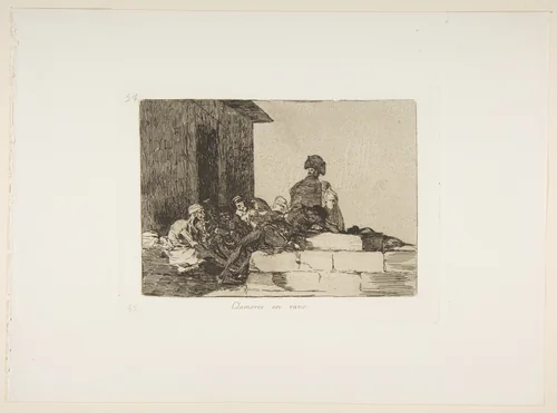Plate 54 from "The Disasters of War" (Los Desastres de la Guerra): 'Appeals are in vain' (Clamores en vano) by Goya, print, 1863