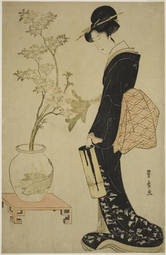 Viewing Ikebana by Utagawa Toyohiro (歌川豊広), print, 1797-1807