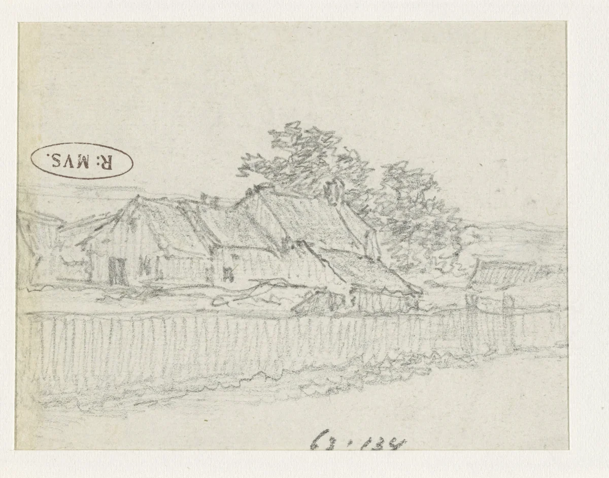 Boerderijen in een omheining by Georges Michel, drawing, 1773-1843