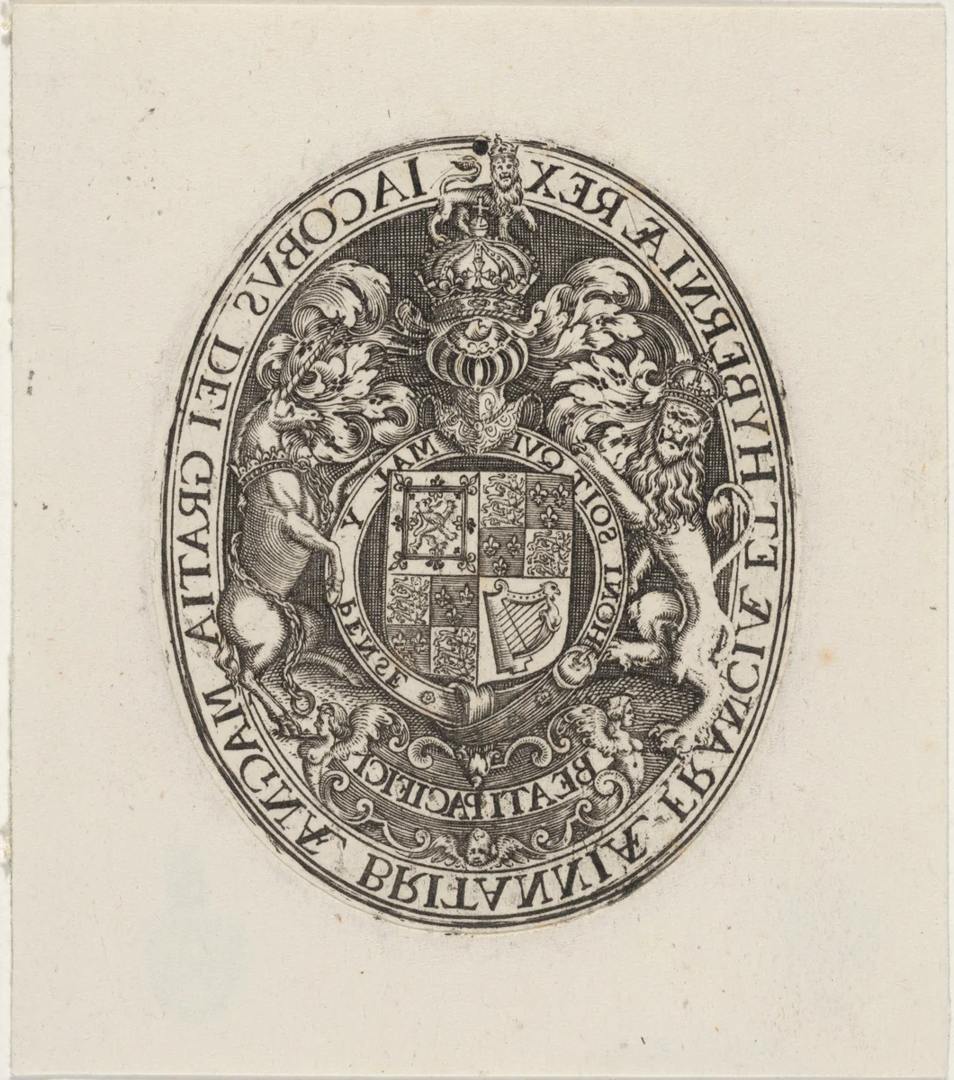 Shield of James I by Simon van de Passe, print, 1595-1647