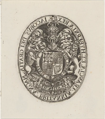 Shield of James I by Simon van de Passe, print, 1595-1647