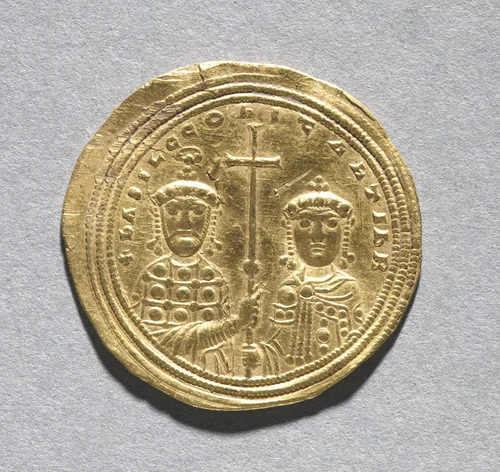 Nomisma with Basil II Bulgarotonos and His Brother Constantine VIII (reverse) by Unknown, metalwork, 977-1025