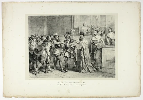 Il se présente aux Seize, et demande des fers... by Horace Vernet, print, 1825