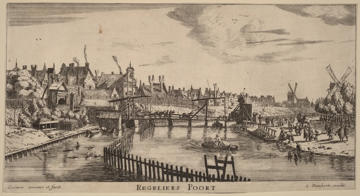 Reguliers Gate (Regeliers Poort) by Reinier Nooms, print, 1623-1667