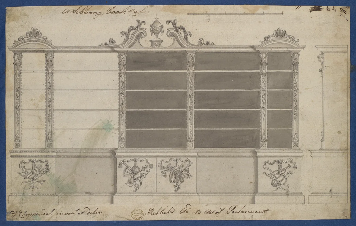Library Bookcase, from Chippendale Drawings, Vol. II by Thomas Chippendale, drawing, 1760