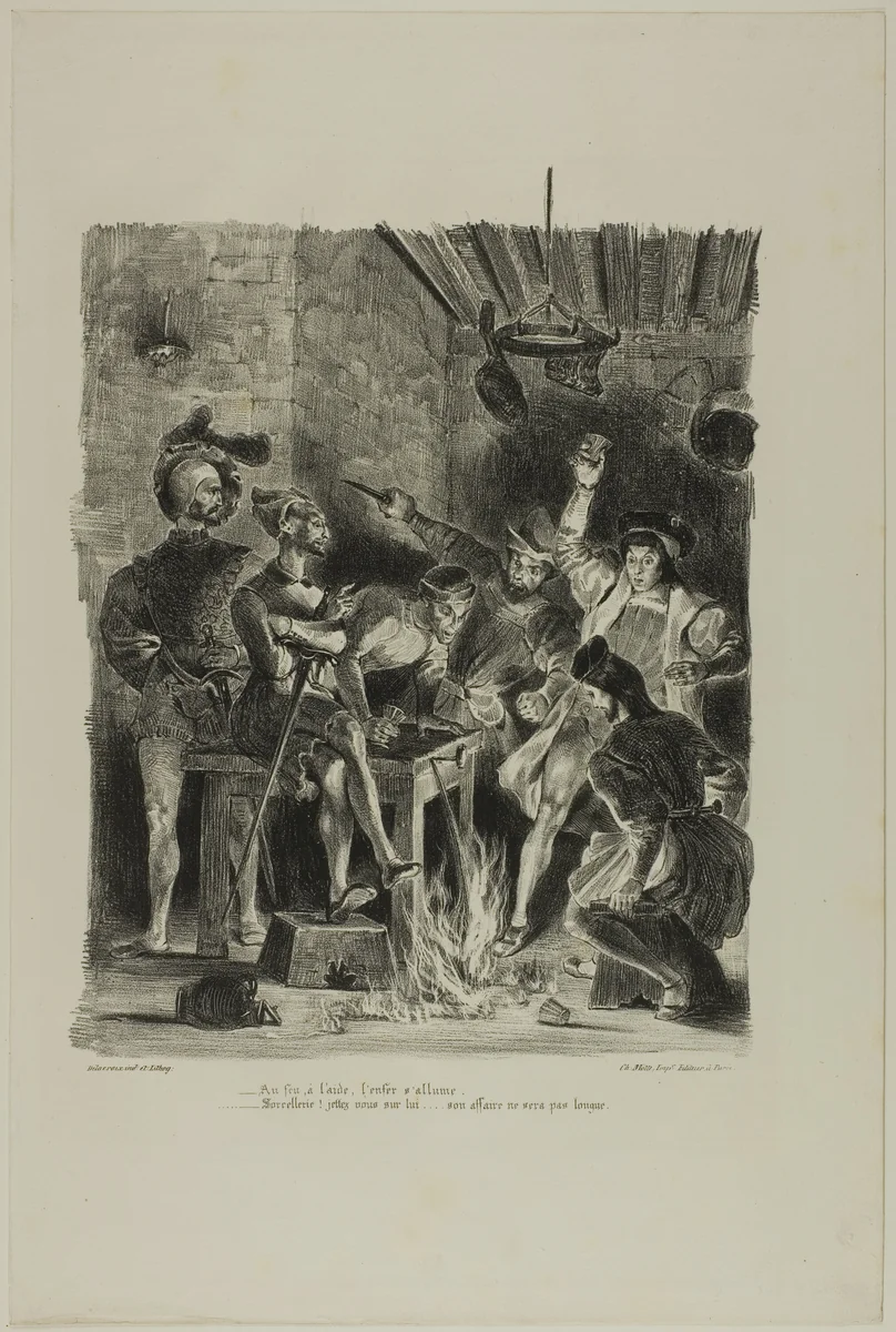 Mephistopheles at the Students' Inn, from Faust by Eugène Delacroix, print, 1828