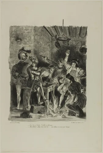 Mephistopheles at the Students' Inn, from Faust by Eugène Delacroix, print, 1828