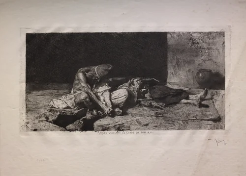 Arab Watching over the Body of His Friend by Mariano Fortuny, print, 1866