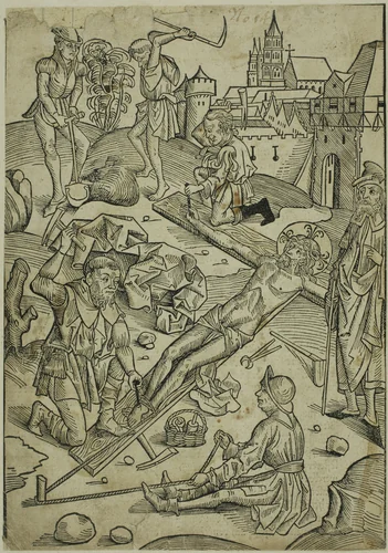 Christ Nailed to the Cross, page 85 from the Treasury (Schatzbehalter) by Michael Wolgemut, print, 1491