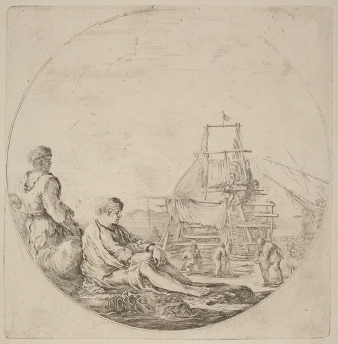 A Seated White Sailor and a Standing Black Sailor by Stefano della Bella, print, 1610-1664