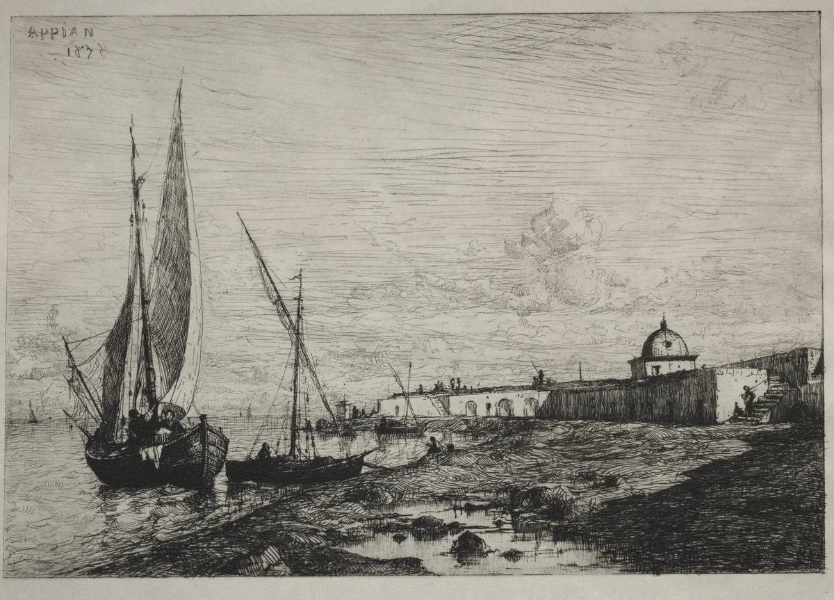 The Port at San Remo by Adolphe Appian, print, 1878