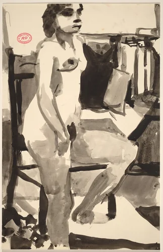 Untitled [female nude posing in studio] by Richard Diebenkorn, drawing, 1955-1967