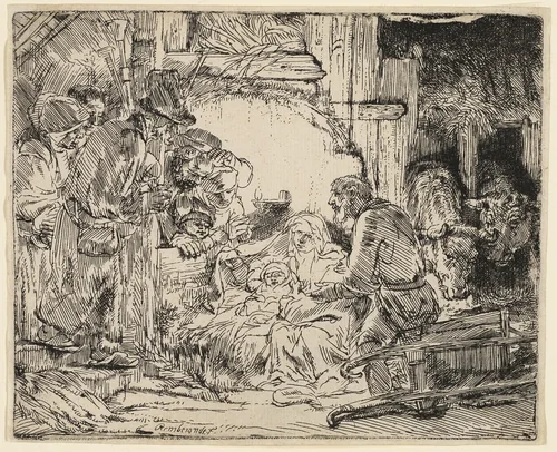 The Adoration of the Shepherds: With the Lamp by Rembrandt van Rijn, print, 1649-1659