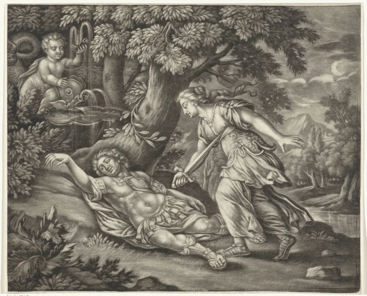 Pyramus en Thisbé by Jan van Somer, print, 1655-1700