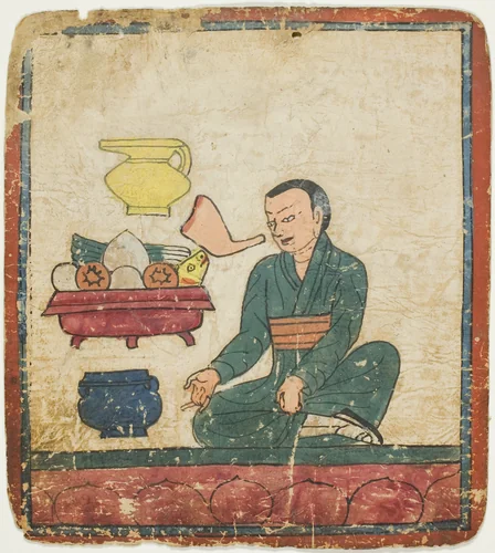 Presentation of Offerings, from a Set of Initiation Cards (Tsakali) by Southern Tibet, drawing, 1301-1500