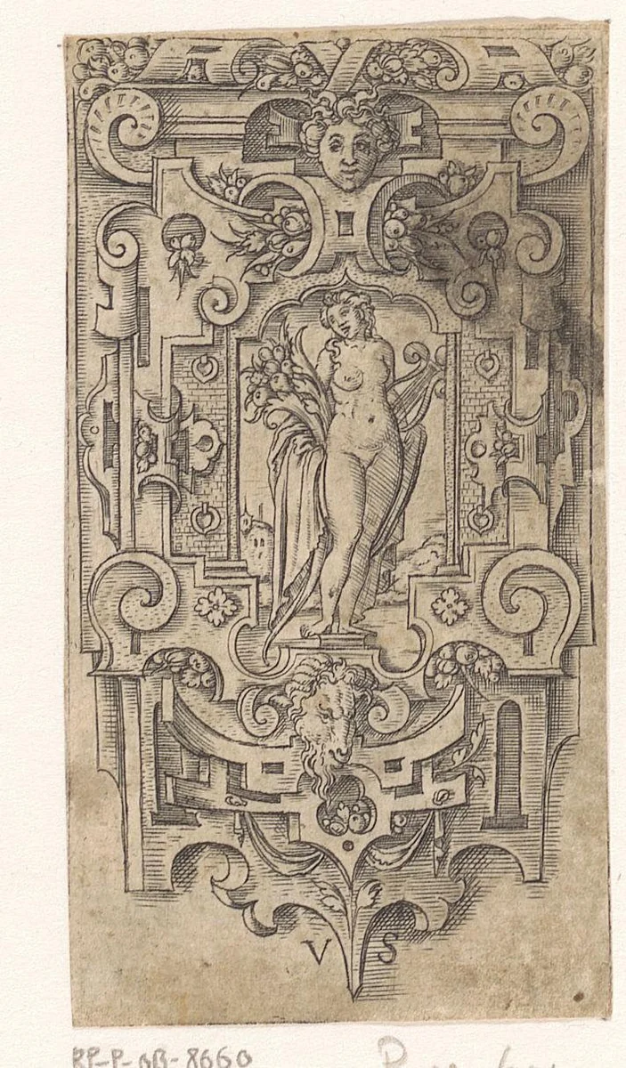 Gedeelte van een schede met een naakte vrouw by Unknown, print, 1524-1562