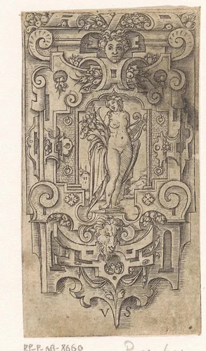 Gedeelte van een schede met een naakte vrouw by Unknown, print, 1524-1562