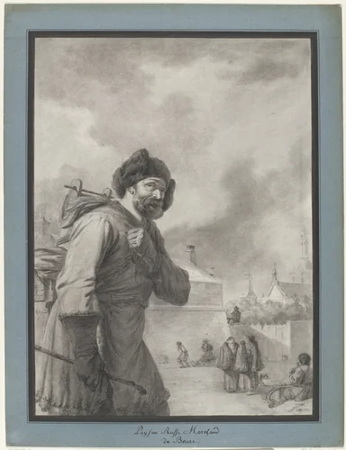 Russische boer met vaatje op de rug by Charles Echard, drawing, 1758-1810