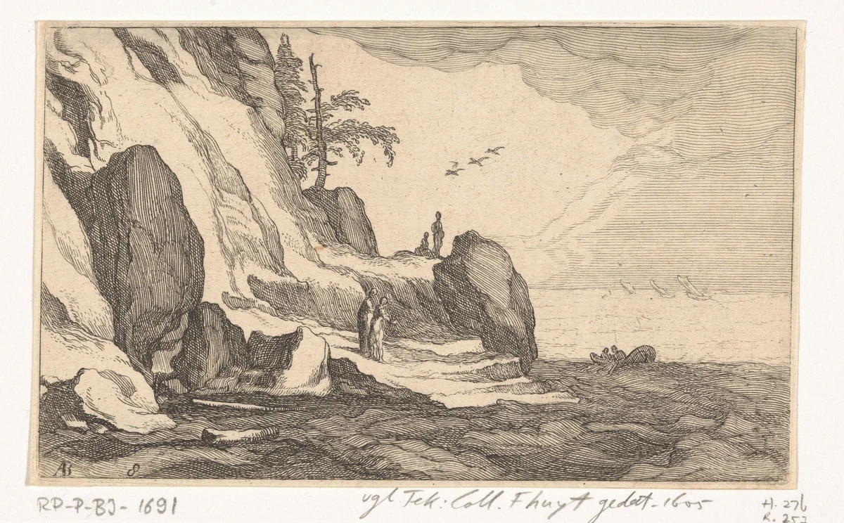 Kust met rotsen by Frederick Bloemaert, print, 1635