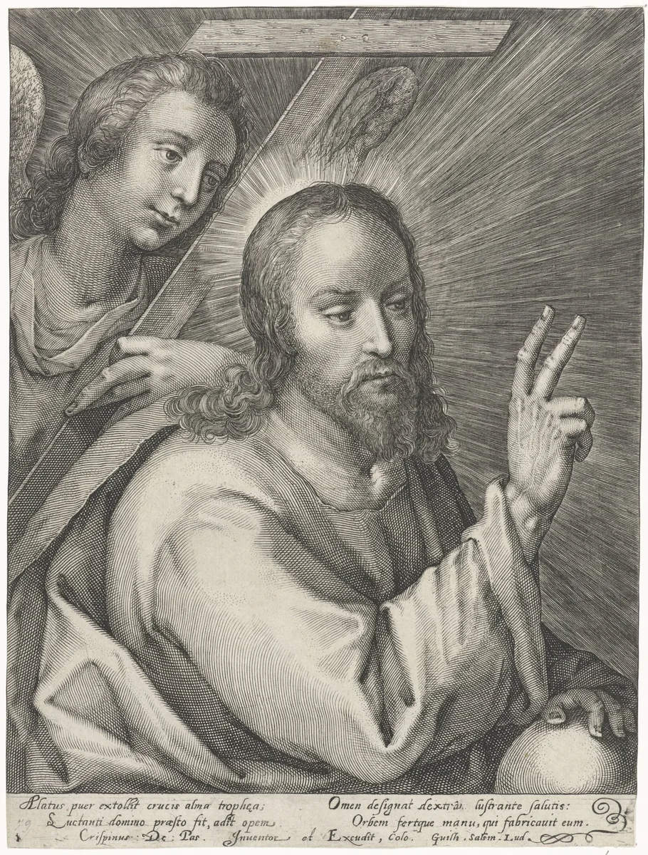 Christus als Salvator Mundi by Unknown, print, 1574-1637