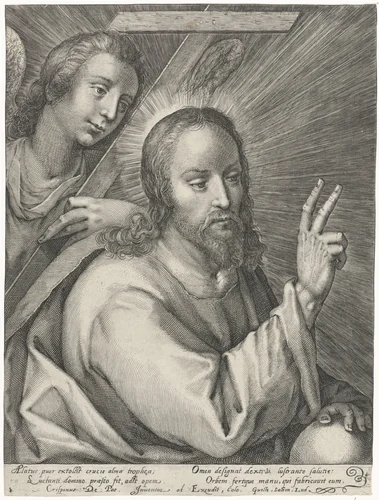 Christus als Salvator Mundi by Unknown, print, 1574-1637