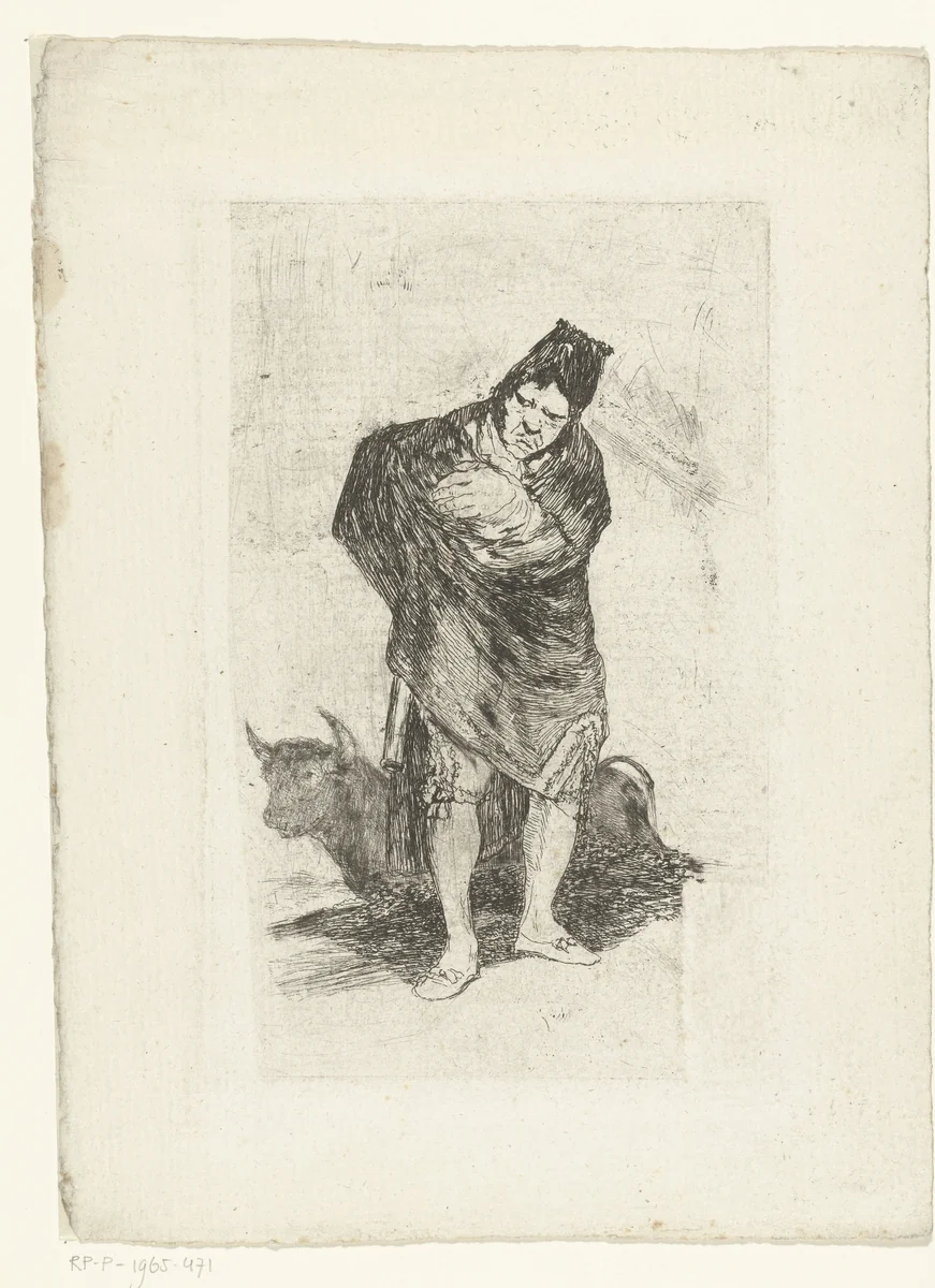 Oude stierenvechter by Francisco de Goya, print, 1824-1828