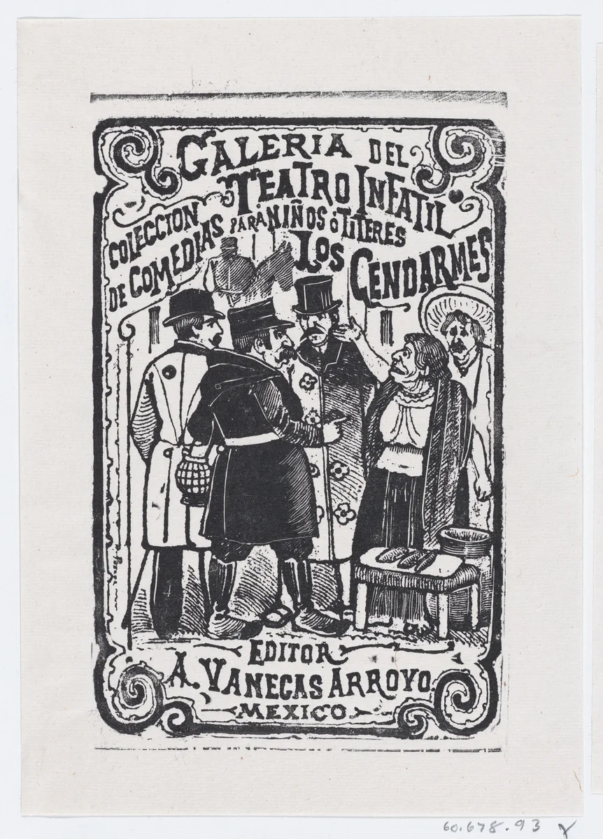 An old female vendor talking to a group of gentlemen, illustration for 'Los Cendarmes,' edited by Antonio Vanegas Arroyo by José Guadalupe Posada, print, 1875-1885