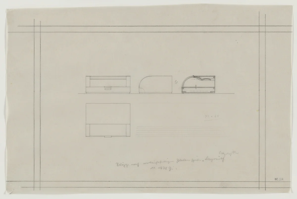 Design for Telefunken Record Player, Elevations, section, and plan by Lilly Reich, mies van der rohe archive, 1938