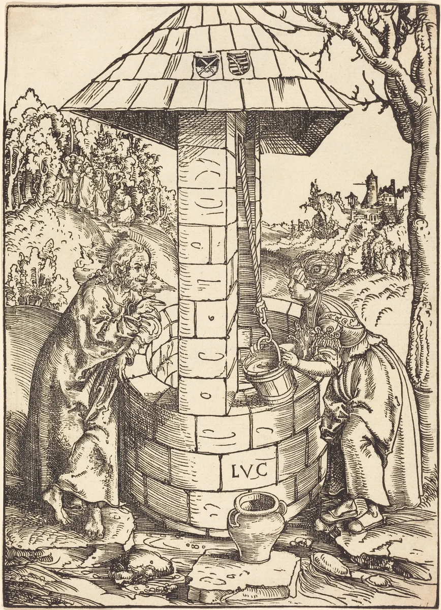 Christ and the Woman of Samaria by Lucas Cranach, print, 1472-1553