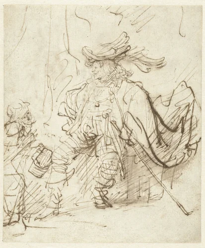 Seated Actor in the Role of Capitano by Rembrandt van Rijn, drawing, 1634-1636