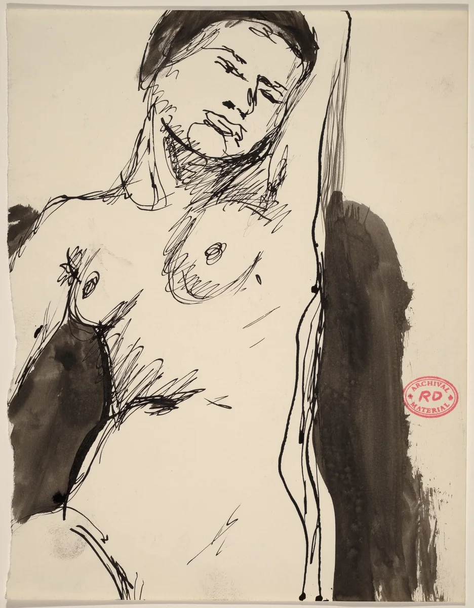 Untitled [nude with her right arm raised] by Richard Diebenkorn, drawing, 1955-1967