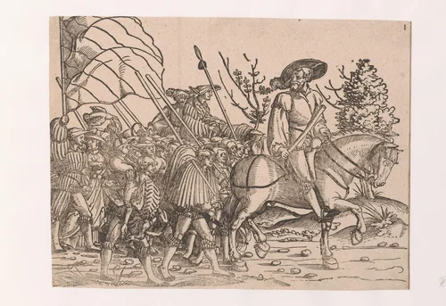 Soldatenoptocht naar rechts (deel 1) by anonymous, print, 1510-1550