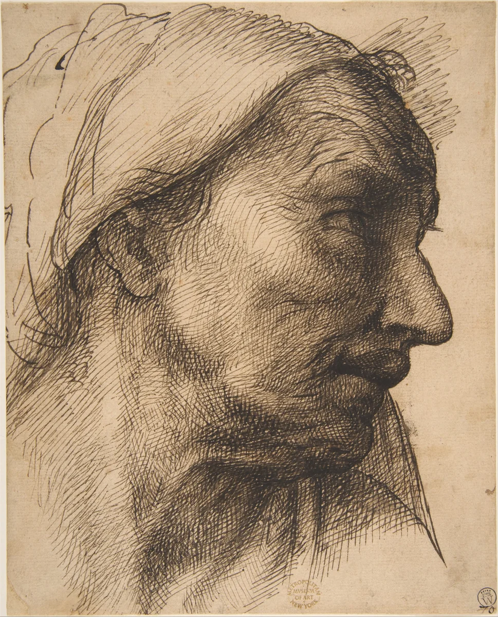Head of an Old Woman by Sebastiano del Piombo, drawing, 1485-1547