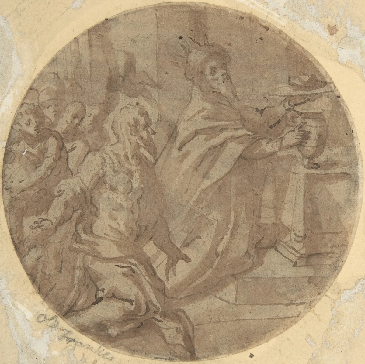 Melchizedek Offering Bread and Wine by anonymous, drawing, 1500-1600