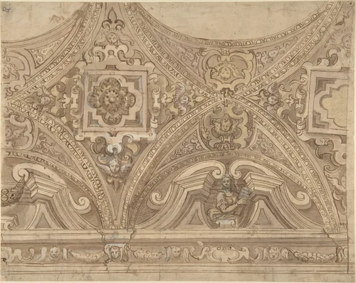 Design for part of a Vaulted Ceiling of a Church by anonymous, drawing, 1600-1699