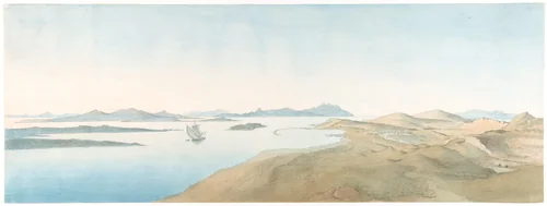 Panorama View on the Islands of Delos by Johann Michael Wittmer, drawing, 1822-1880