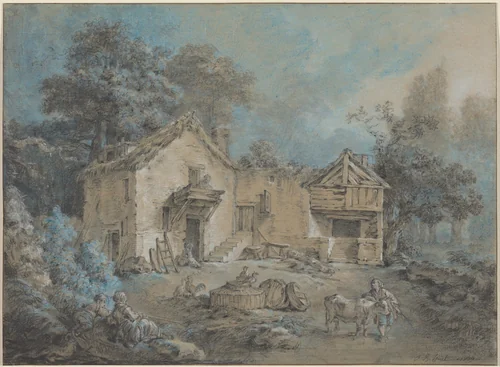 Farm Scene by Jean-Baptiste Hüet, drawing, 1779