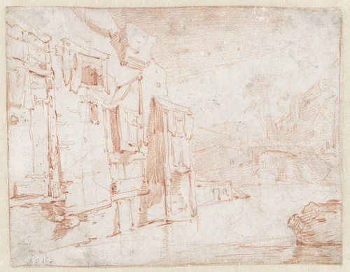 Dilapidated Buildings beside Water by Jan Baptist Weenix, drawing, 1645