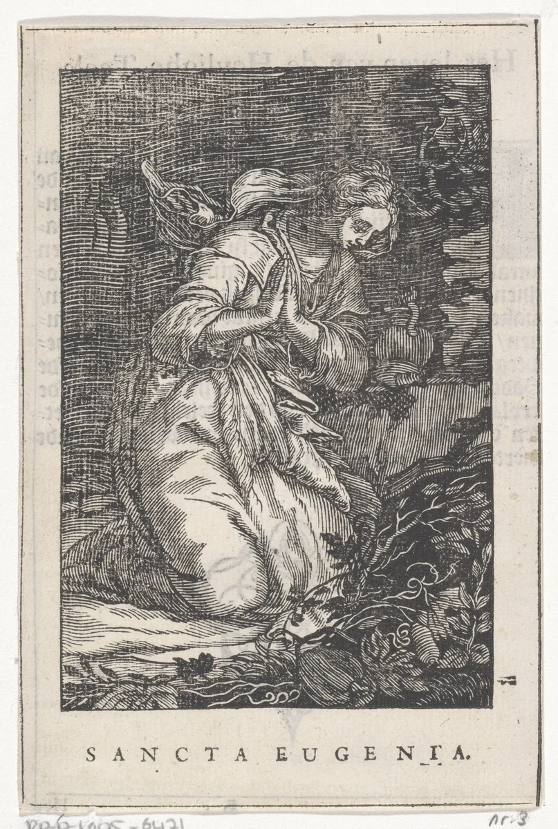 Heilige Eugenia van Rome als kluizenares by Christoffel van Sichem, print, 1644