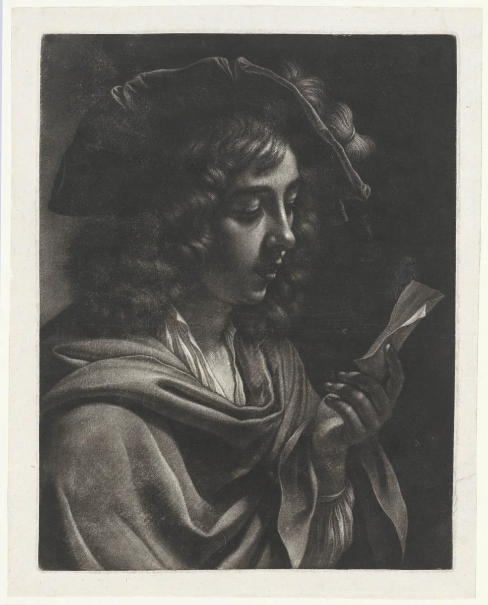 Brieflezende jongen by Wallerant Vaillant, print, 1658-1677
