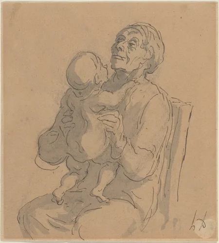The Grandmother by Honoré Daumier, drawing, 1808-1879