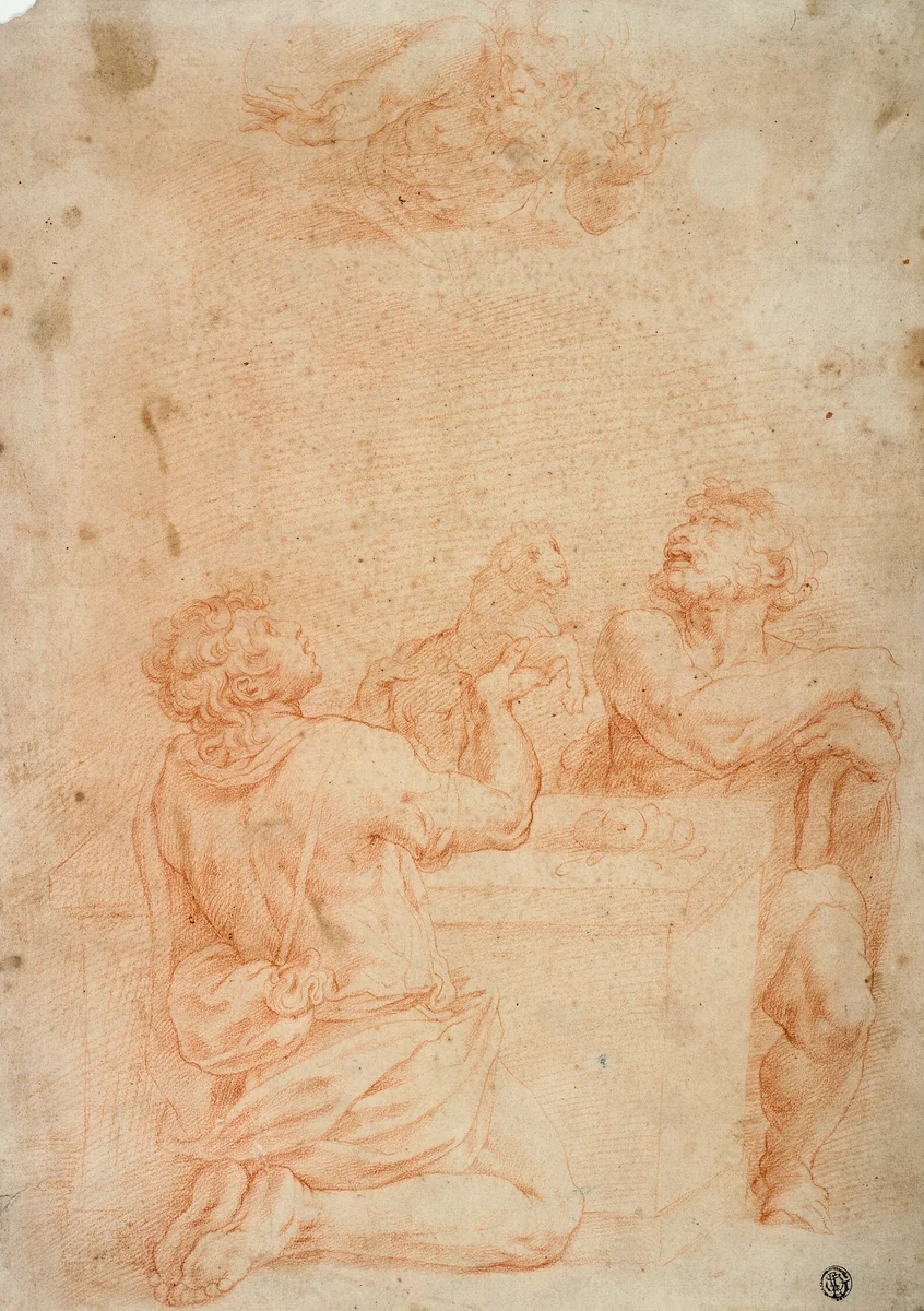 Sacrifice of Cain and Abel, with God the Father Above by Giorgio Vasari, drawing, 1554-1555