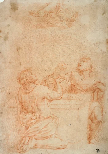 Sacrifice of Cain and Abel, with God the Father Above by Giorgio Vasari, drawing, 1554-1555