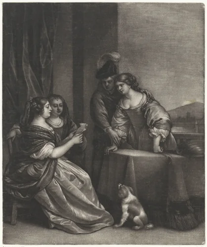 Brieflezende vrouw op een terras by Wallerant Vaillant, print, 1658-1677