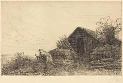 Along the Top of the Hill (Sur le haut de la colline) by Alphonse Legros, print, 1837-1911