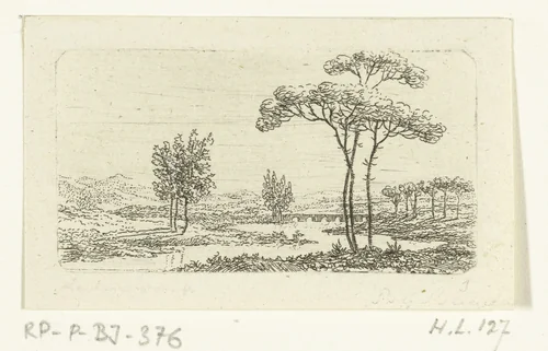 Rivierlandschap met stenen brug by Ernst Willem Jan Bagelaar, print, 1798-1837