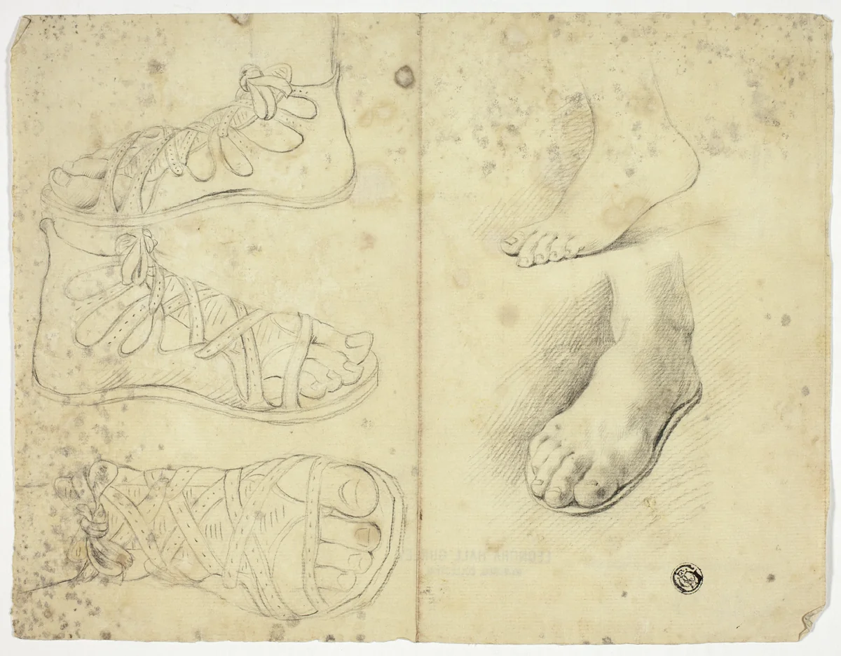 Two Bare Feet and Three Sandalled Feet by John Downman, drawing, 1770-1824