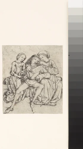 Jongeman en twee meisjes by Meester van het Amsterdamse Kabinet, print, 1478-1482