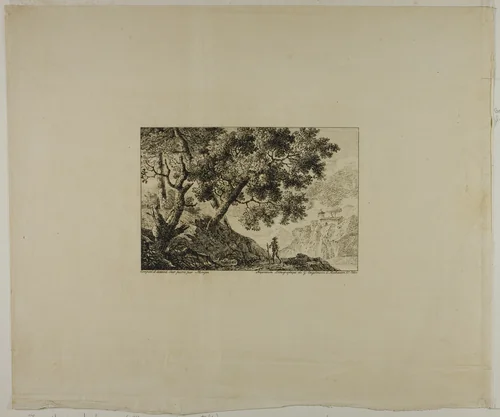 Landscape with Man Carrying Staff by Pierre Antoine Mongin, print, 1800-1827